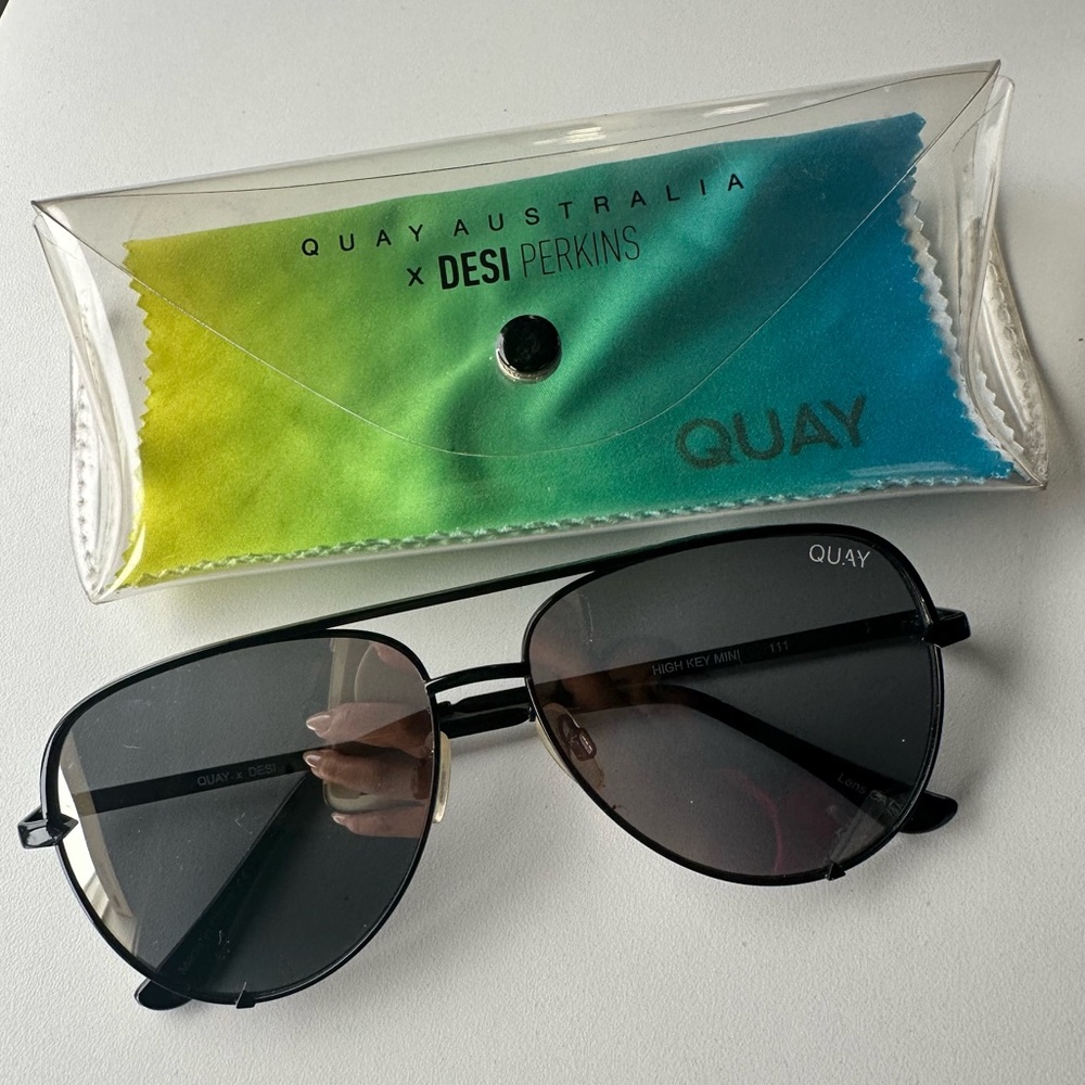 Quay x Desi Perkins Black Reflective High Key Mini Aviator Sunglasses